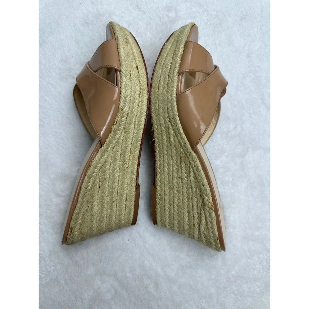 Footcandy Tan Patent Leather Espadrille Wedge Sandals‎ Vero Cuio Italy 10.5B
